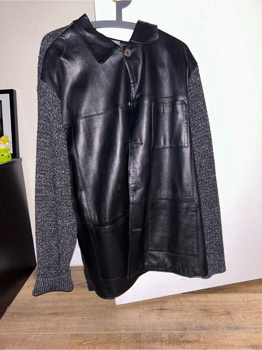 MONDO di MARCO Black Leather Jacket with Knit Trim